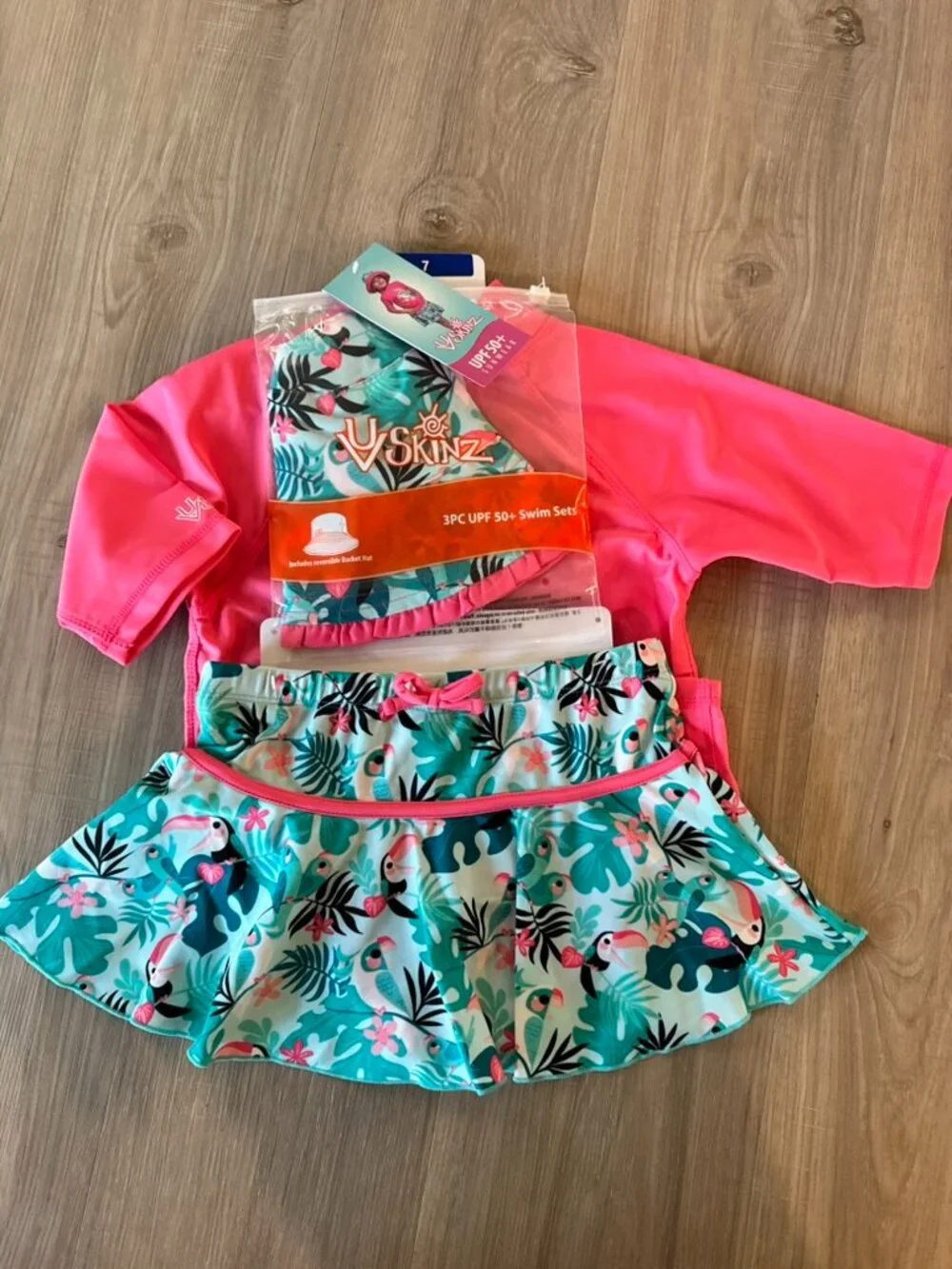 UV SKINZ UPF 50+ girls 3-piece swim set swimsuit skirt size 7 - Picture 4 of 4